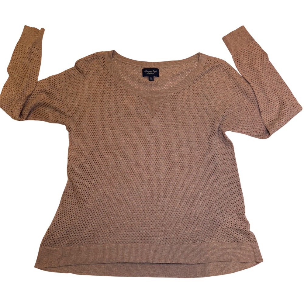 American Eagle Open Knit Mesh Sweater Brown‎ Neutral Cozy Light Layering Sz XL